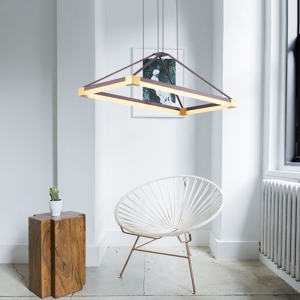 Modernist LED Pyramid Chandelier - White/Coffee, 23.5"/31.5"/39" Wide, Metal Ceiling Pendant Fixture with Warm Light