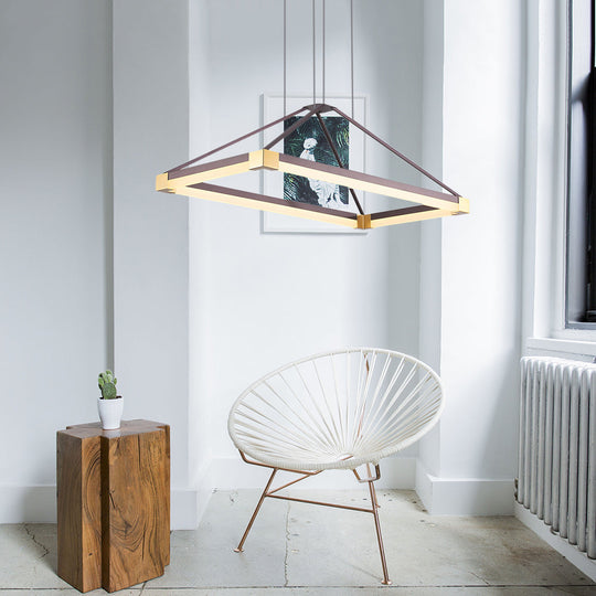 Modernist LED Pyramid Chandelier - White/Coffee, 23.5"/31.5"/39" Wide, Metal Ceiling Pendant Fixture with Warm Light