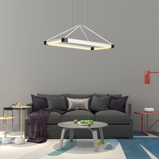 Modernist LED Pyramid Chandelier - White/Coffee, 23.5"/31.5"/39" Wide, Metal Ceiling Pendant Fixture with Warm Light