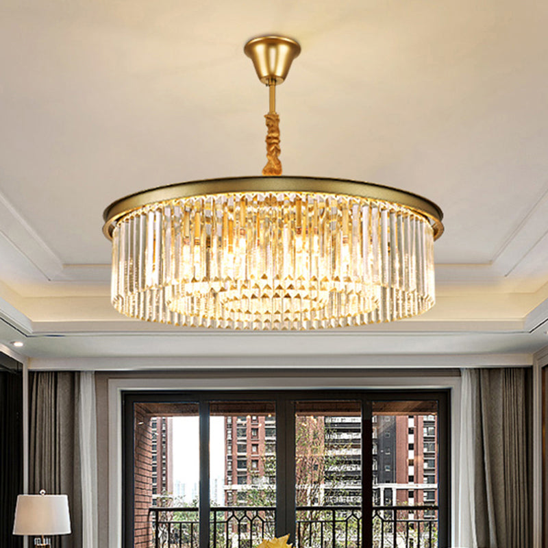 Modern Gold Finish Round Crystal Ceiling Chandelier For Living Room