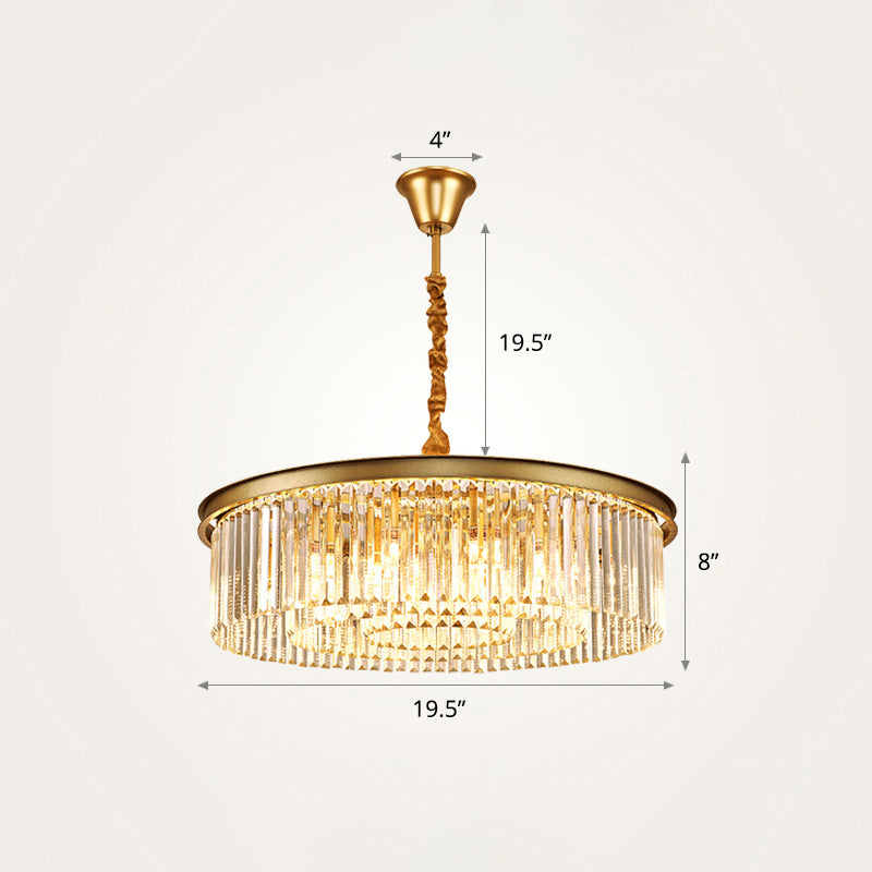 Modern Gold Finish Round Crystal Ceiling Chandelier For Living Room / 19.5