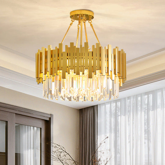 Minimalist Gold Chandelier - 6-Light Drum Crystal Pendant for Living Room Ceiling