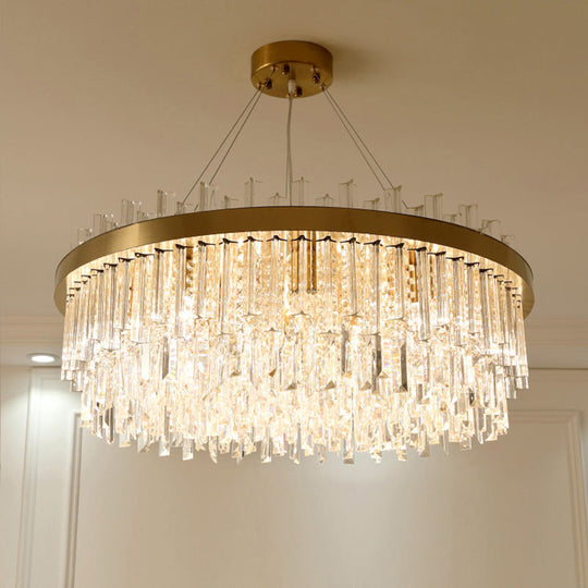Modern Round Chandelier Light Fixture with K9 Crystal Brass Suspension for Bedroom