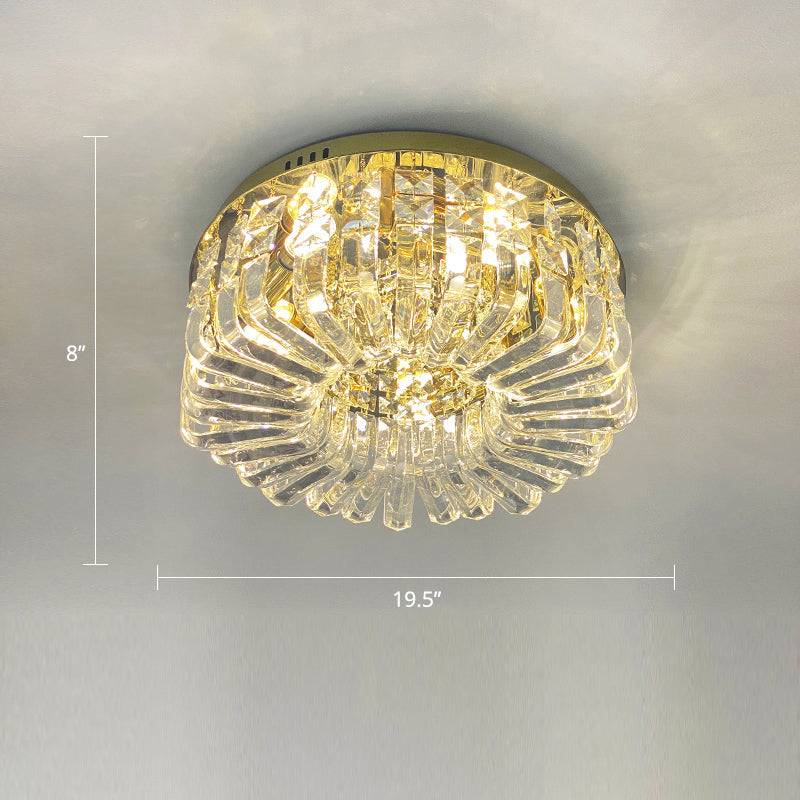 Gold Crystal Flush Mount Lamp - Sleek Round Ceiling Fixture for Living Room