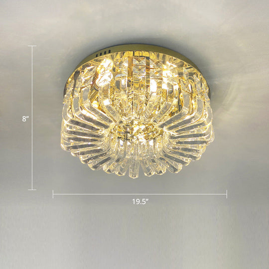 Gold Crystal Flush Mount Lamp - Sleek Round Ceiling Fixture for Living Room