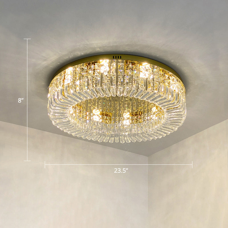Gold Crystal Flush Mount Lamp - Sleek Round Ceiling Fixture for Living Room