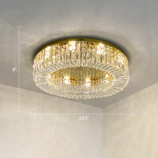 Gold Crystal Flush Mount Lamp - Sleek Round Ceiling Fixture for Living Room