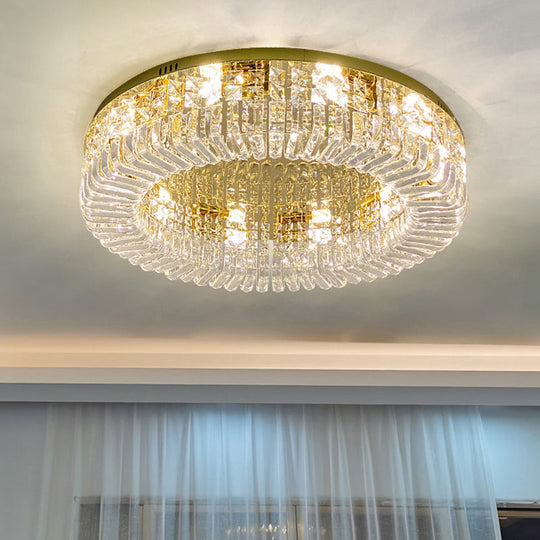 Gold Crystal Flush Mount Lamp - Sleek Round Ceiling Fixture For Living Room