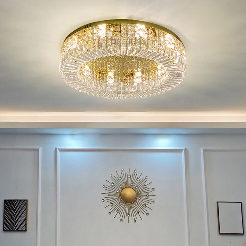 Gold Crystal Flush Mount Lamp - Sleek Round Ceiling Fixture for Living Room