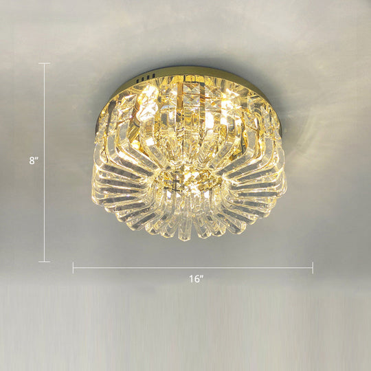 Gold Crystal Flush Mount Lamp - Sleek Round Ceiling Fixture for Living Room