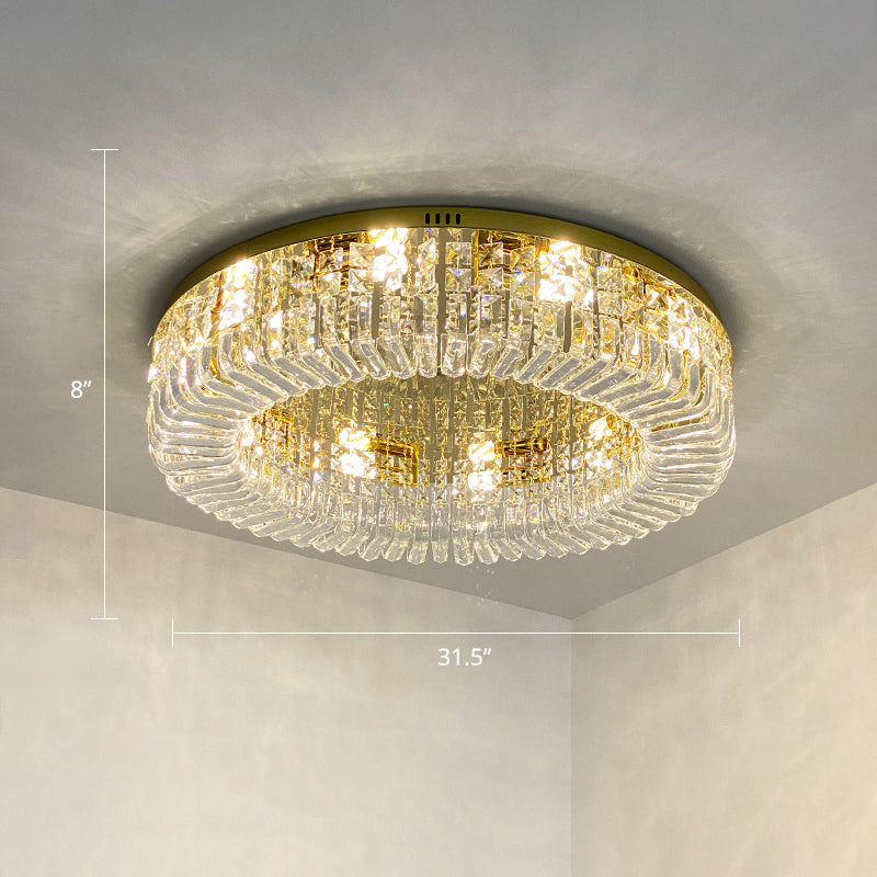 Gold Crystal Flush Mount Lamp - Sleek Round Ceiling Fixture for Living Room