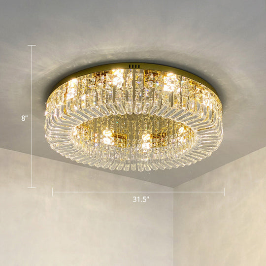 Gold Crystal Flush Mount Lamp - Sleek Round Ceiling Fixture for Living Room