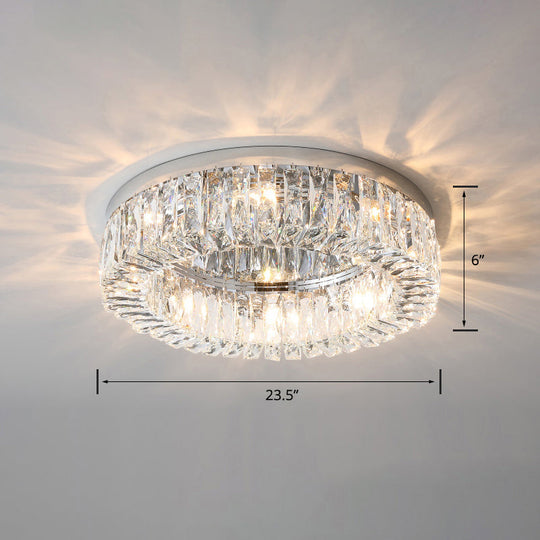 Beveled Cut Crystal Flush Mount Ceiling Light For Bedroom - Simple Style & Elegance Silver / 23.5