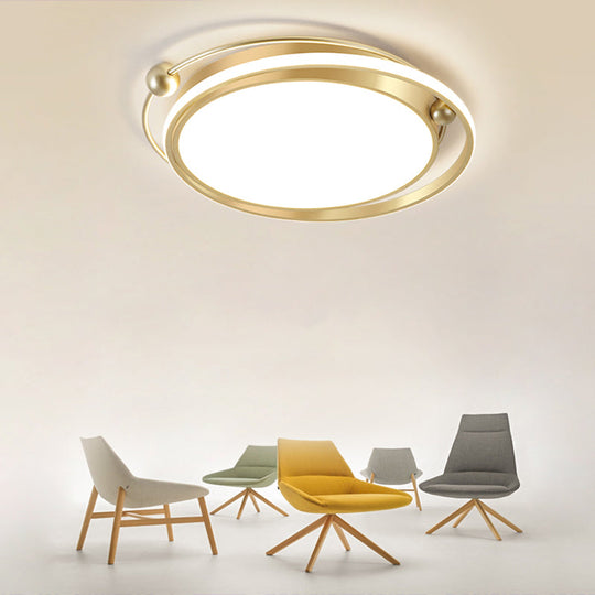 Modern Gold Led Ceiling Light With Halo Ring Flush Mount For Bedroom