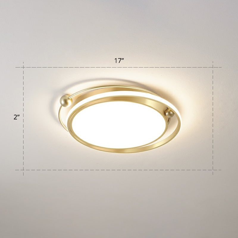 Modern Gold Led Ceiling Light With Halo Ring Flush Mount For Bedroom / 17 Warm