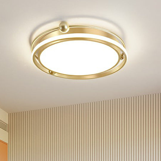 Modern Gold Led Ceiling Light With Halo Ring Flush Mount For Bedroom