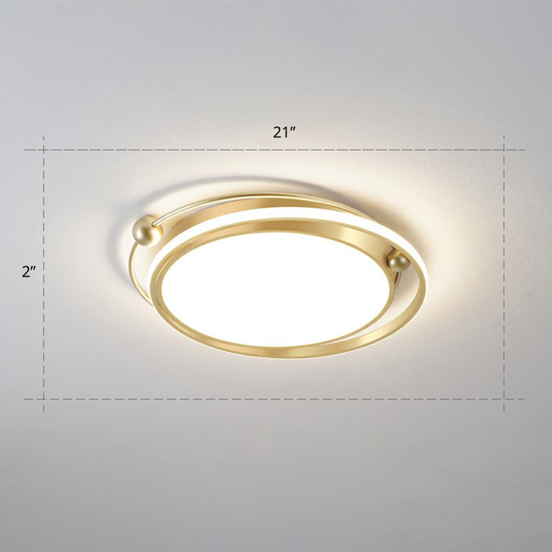 Modern Gold LED Ceiling Light with Halo Ring Flush Mount for Bedroom