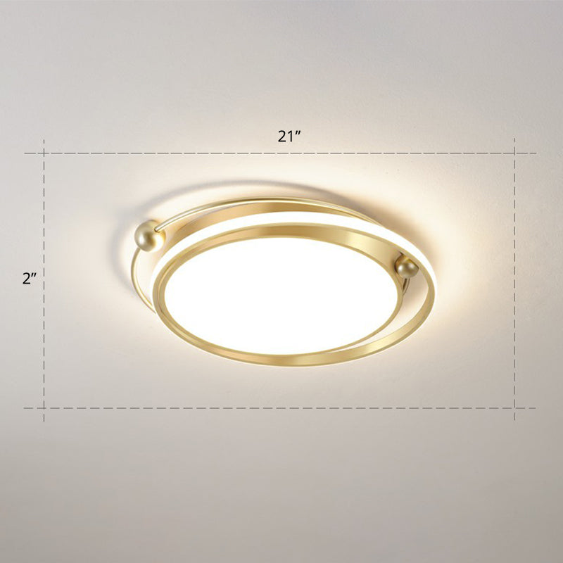 Modern Gold LED Ceiling Light with Halo Ring Flush Mount for Bedroom