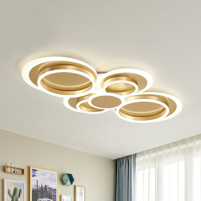 Contemporary Flushmount LED Ceiling Light - Gold Finish, Metallic Ring Shape