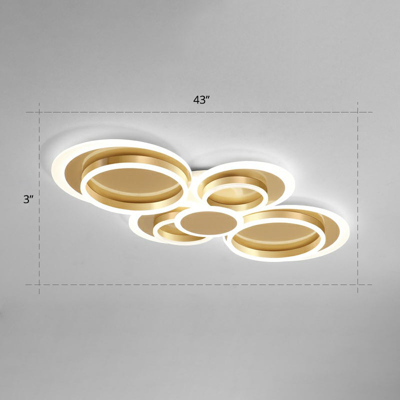 Contemporary Flushmount LED Ceiling Light - Gold Finish, Metallic Ring Shape