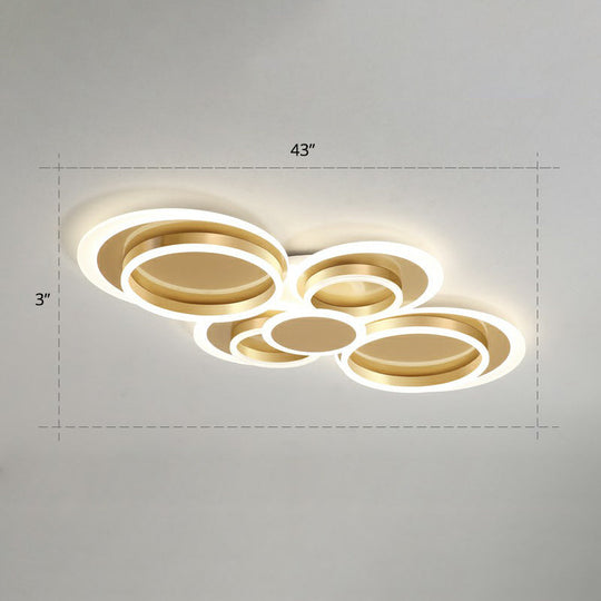 Contemporary Flushmount LED Ceiling Light - Gold Finish, Metallic Ring Shape