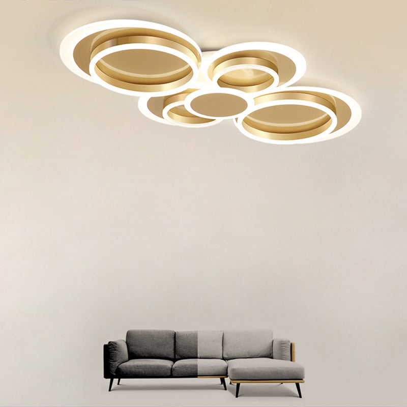 Contemporary Flushmount LED Ceiling Light - Gold Finish, Metallic Ring Shape