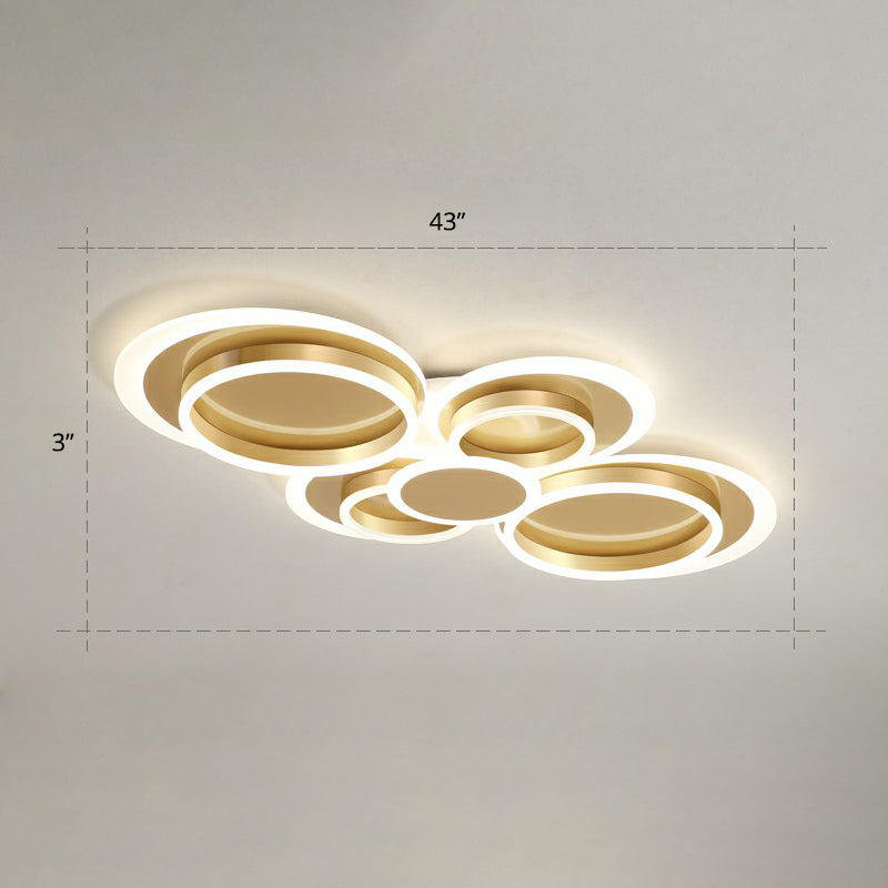 Contemporary Flushmount LED Ceiling Light - Gold Finish, Metallic Ring Shape