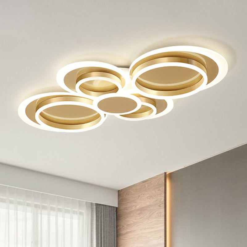 Contemporary Flushmount LED Ceiling Light - Gold Finish, Metallic Ring Shape