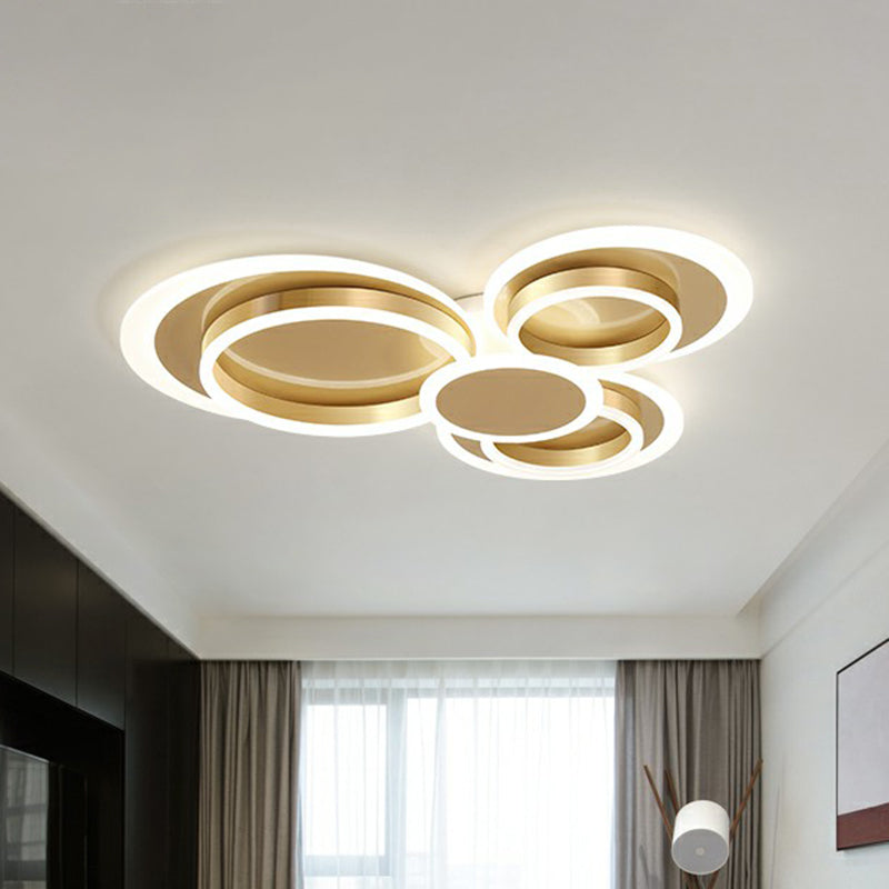 Contemporary Flushmount LED Ceiling Light - Gold Finish, Metallic Ring Shape