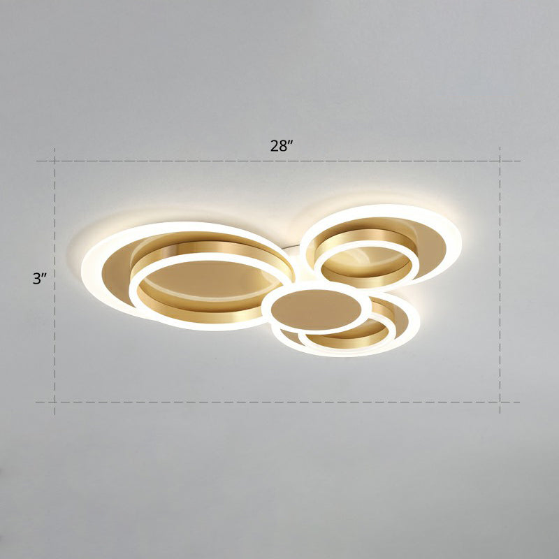 Contemporary Flushmount Led Ceiling Light - Gold Finish Metallic Ring Shape / 28 Remote Control