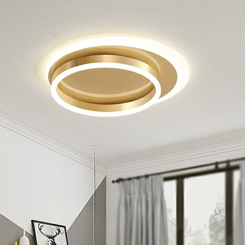 Contemporary Flushmount LED Ceiling Light - Gold Finish, Metallic Ring Shape