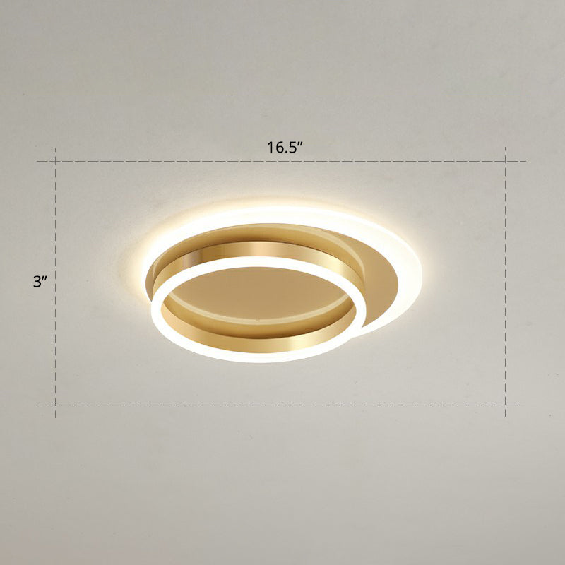 Contemporary Flushmount LED Ceiling Light - Gold Finish, Metallic Ring Shape