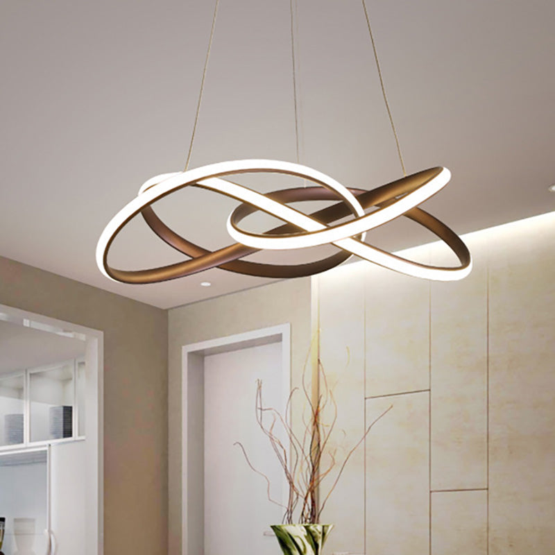 Modern LED Coffee Chandelier Lamp - White/Warm Light - Seamless Curve Design