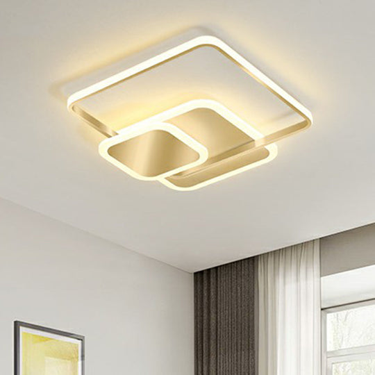 Gold Finish Square LED Flushmount Ceiling Light - Minimalist Metal Design