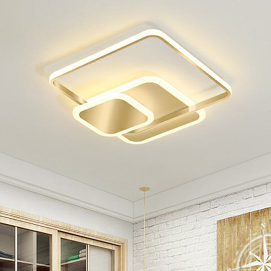 Gold Finish Square LED Flushmount Ceiling Light - Minimalist Metal Design