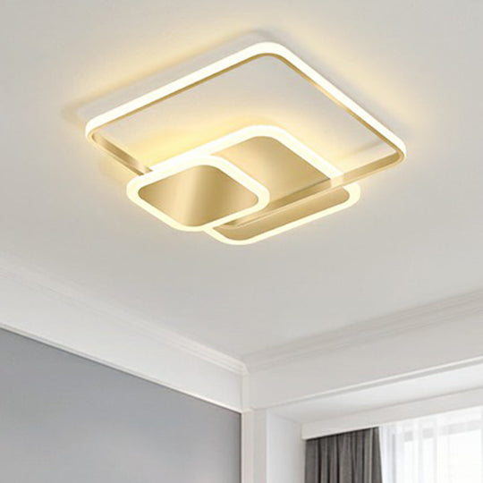 Gold Finish Square LED Flushmount Ceiling Light - Minimalist Metal Design