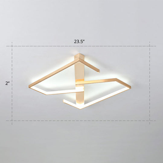 Z-Like Ceiling Mounted LED Flush Mount in Gold - Simplicity Metal Bedroom Light Fixture