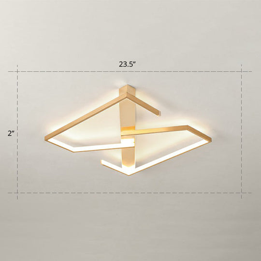 Z-Like Ceiling Mounted Led Flush Mount In Gold - Simplicity Metal Bedroom Light Fixture / 23.5