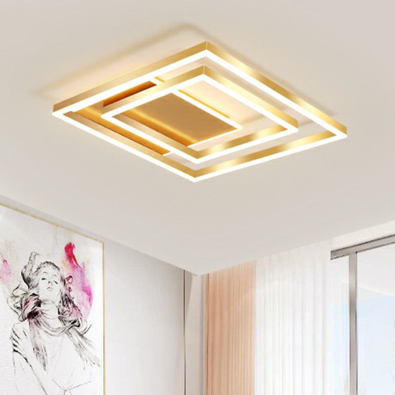 Minimalist Square Gold LED Flush Ceiling Light for Bedrooms
