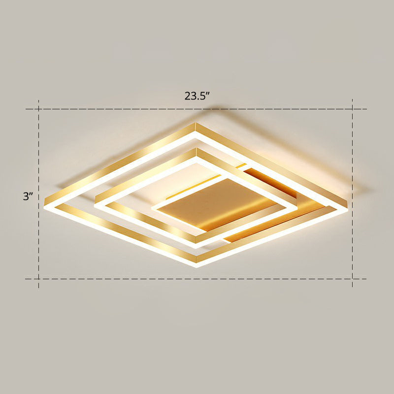Minimalist Square Gold LED Flush Ceiling Light for Bedrooms