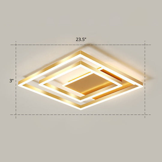 Minimalist Square Gold LED Flush Ceiling Light for Bedrooms
