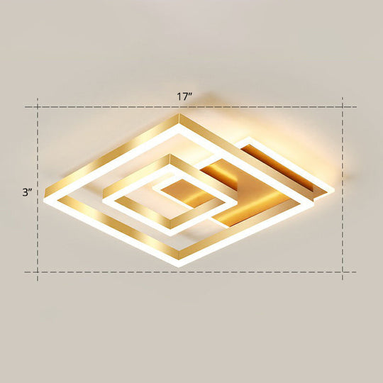 Minimalist Square Gold LED Flush Ceiling Light for Bedrooms