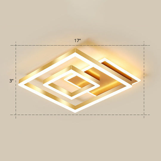 Minimalist Square Gold LED Flush Ceiling Light for Bedrooms