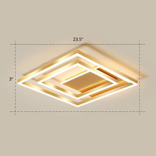 Minimalist Square Gold LED Flush Ceiling Light for Bedrooms