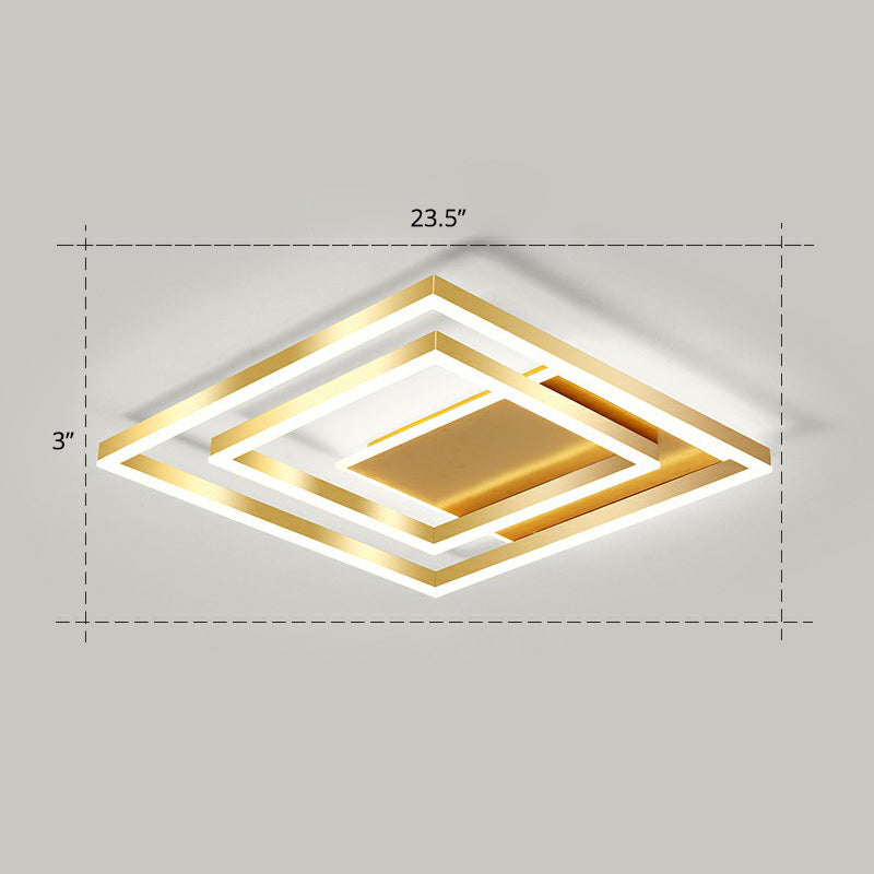 Minimalist Square Gold LED Flush Ceiling Light for Bedrooms