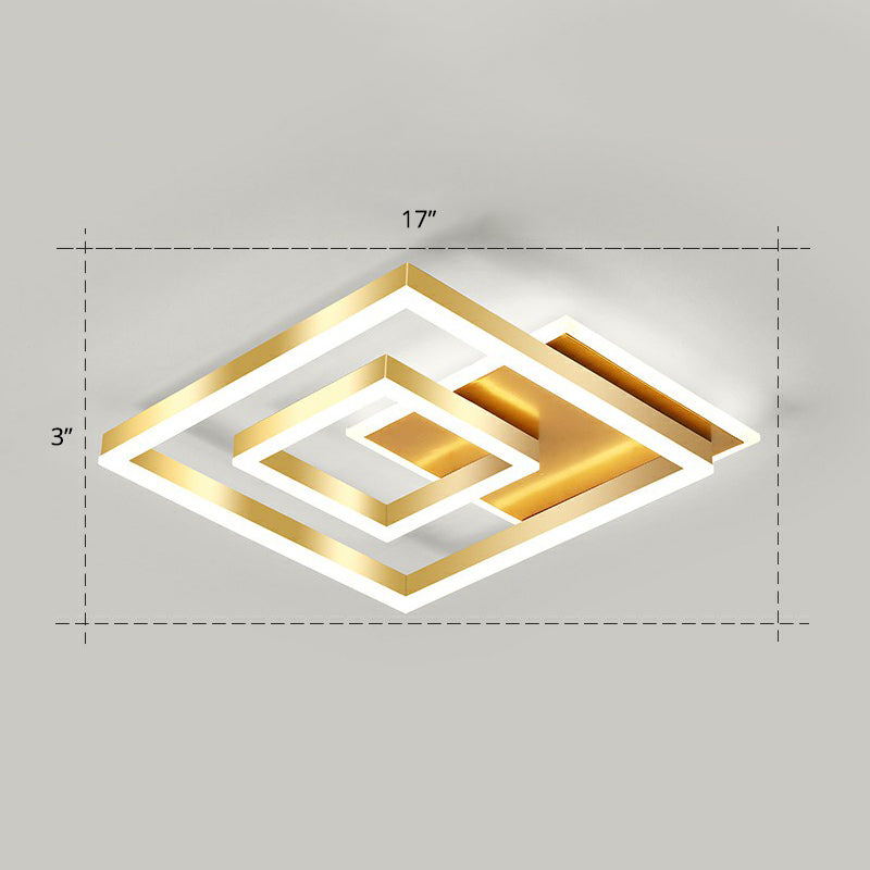 Minimalist Square Gold LED Flush Ceiling Light for Bedrooms