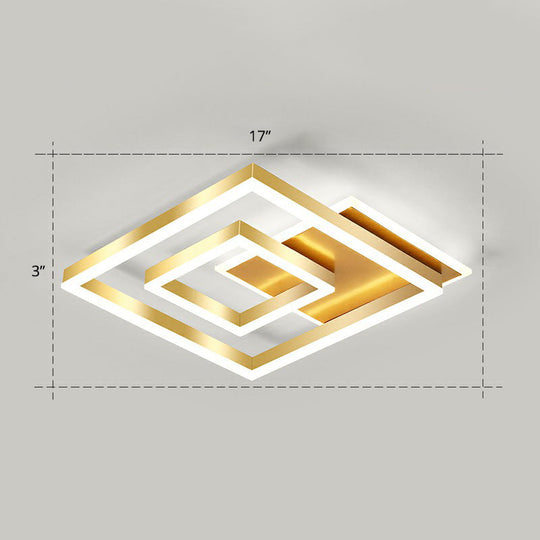 Minimalist Square Gold LED Flush Ceiling Light for Bedrooms
