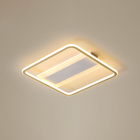 Minimalist Gold and White Flush Light for Bedroom with Square Acrylic Shade