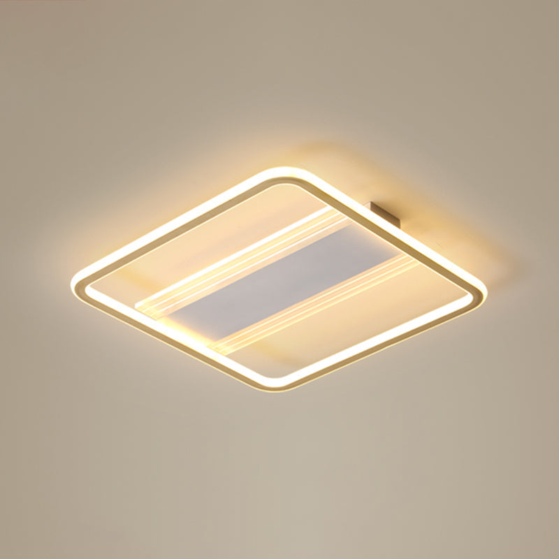 Minimalist Gold and White Flush Light for Bedroom with Square Acrylic Shade
