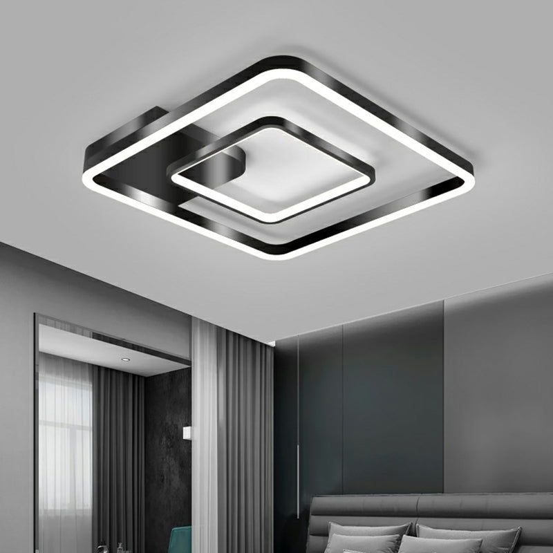 Plafonnier LED encastré minimaliste avec finition noire pour chambre à coucher - Cadre en métal